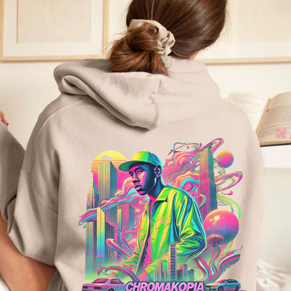 Vibrant Urban Streetwear Graphic Hoodie – Retro Neon Cityscape Design