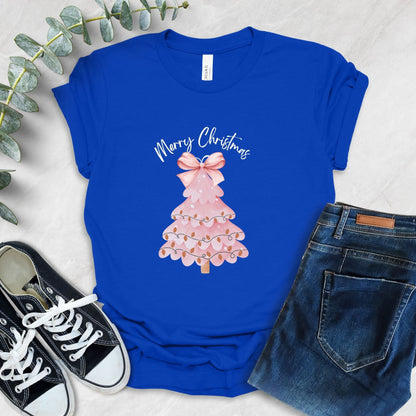 Pink Christmas Tree Bow T-Shirt