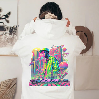 Vibrant Urban Streetwear Graphic Hoodie – Retro Neon Cityscape Design