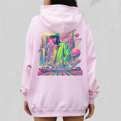 Vibrant Urban Streetwear Graphic Hoodie – Retro Neon Cityscape Design