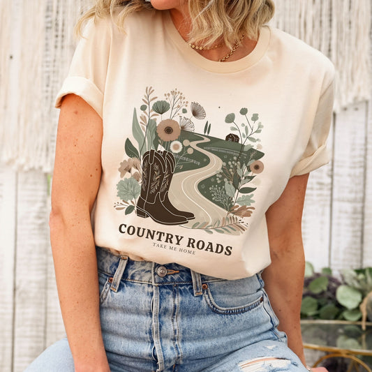 Country Roads Graphic T-Shirt – Women's Boho Country Vibes