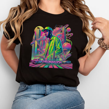 Vibrant Urban Streetwear Graphic T-Shirt – Retro Neon Cityscape Design