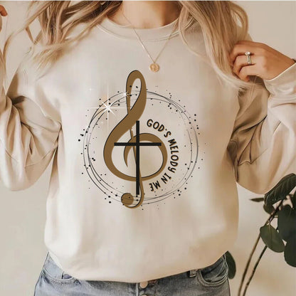 God's Melody in Me Graphic Sweatshirt - Inspirational Music Note Crewneck