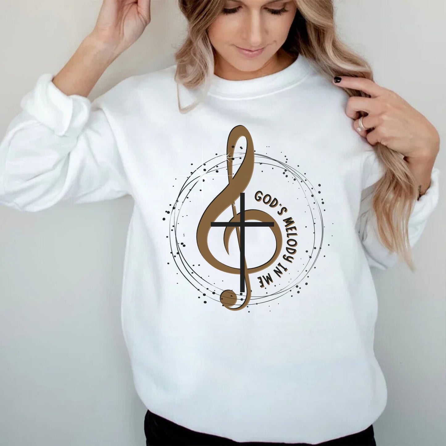 God's Melody in Me Graphic Sweatshirt - Inspirational Music Note Crewneck