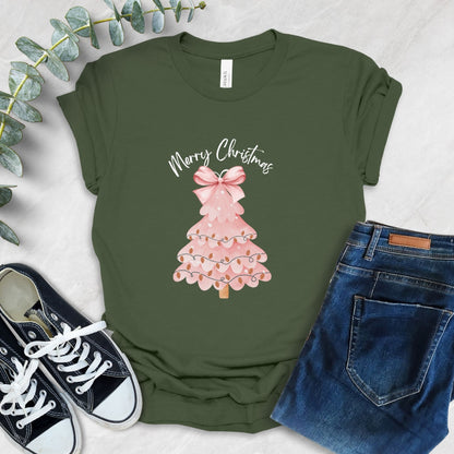 Pink Christmas Tree Bow T-Shirt