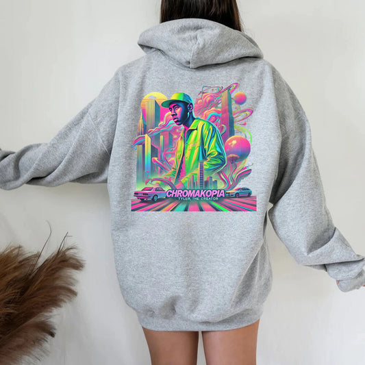 Vibrant Urban Streetwear Graphic Hoodie – Retro Neon Cityscape Design