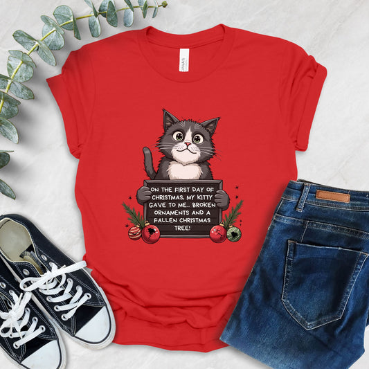 Funny Cat Christmas Mugshot T-Shirt